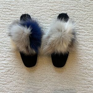 Stuart Weitzman Furgetit dyed fox fur and suede mule size 6